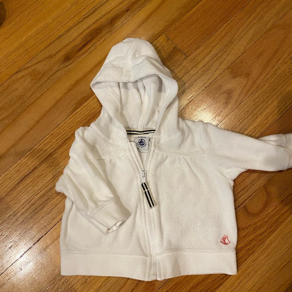 White terry hooded sweatshirt